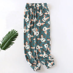 Women's 100% Cotton Rabbit Print Pajama Bottoms - front view