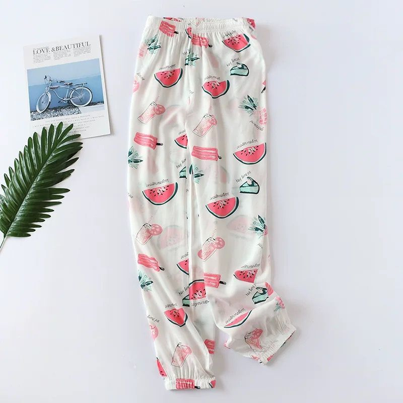 Women's 100% Cotton Watermelon Print Pajama Bottoms - front view