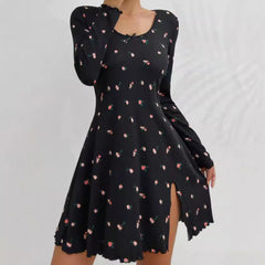 Women's Subtle Floral Long-Sleeve Ruffle Loungewear - back view