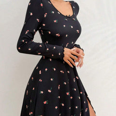 Women's Subtle Floral Long-Sleeve Ruffle Loungewear - fabric detail