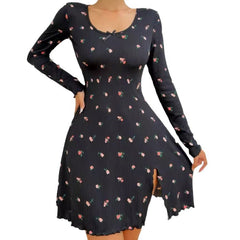 Women's Subtle Floral Long-Sleeve Ruffle Loungewear - side view