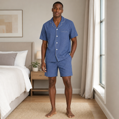 Men's Cool Blue Striped Short Sleeve Pajama Set - side view