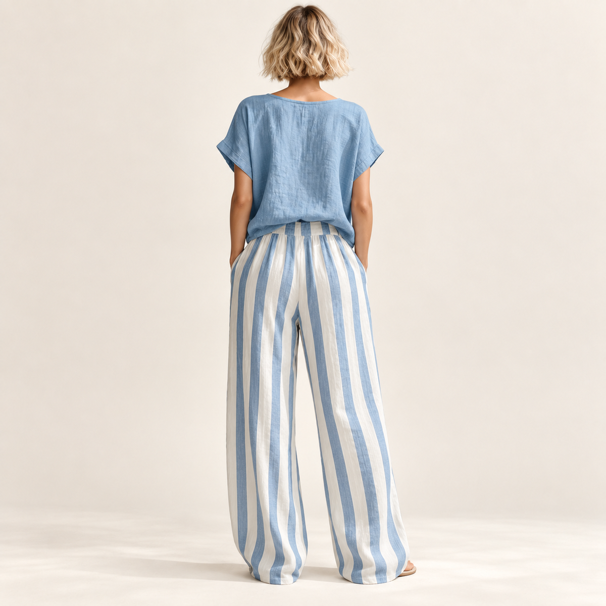 Sorrento Stripe Wide-Leg Lounge Set - fabric detail