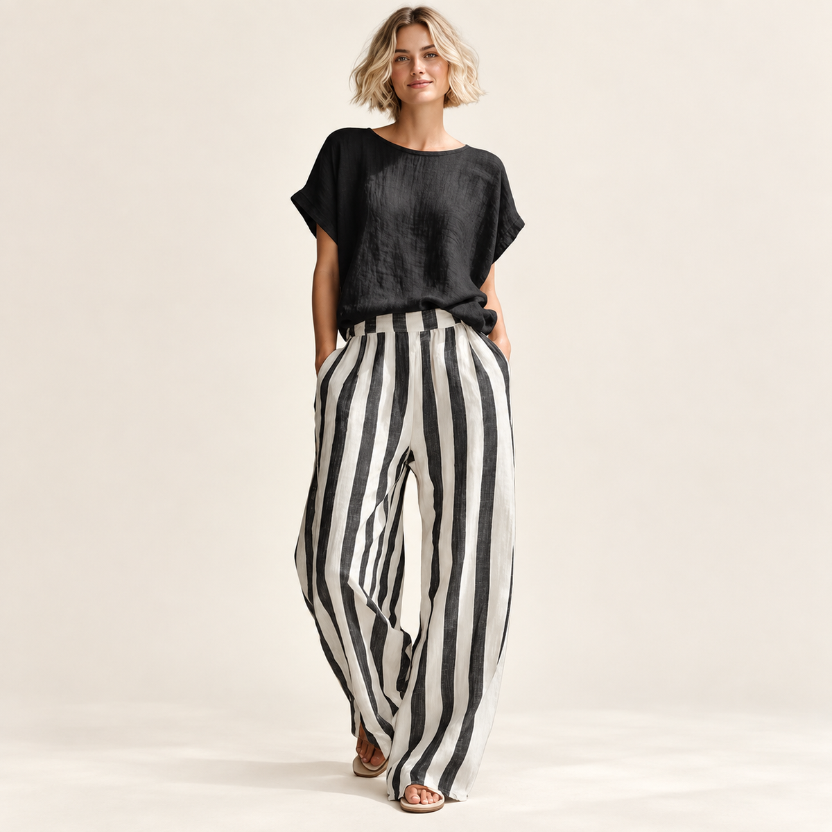 Sorrento Stripe Wide-Leg Lounge Set - fabric detail