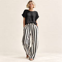 Sorrento Stripe Wide-Leg Lounge Set - fabric detail