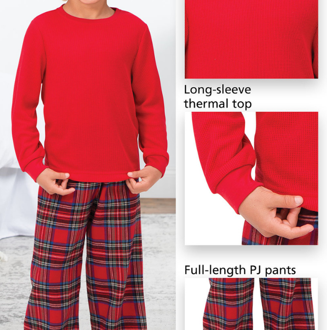 Boys' Stewart Plaid Pajamas - model wearing
