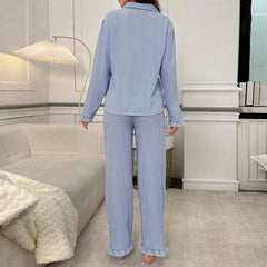 Women's Striped Long-Sleeve Cardigan Pajama Set - model wearing