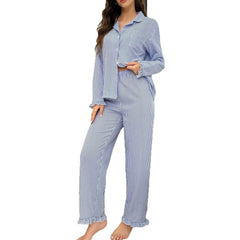 Women's Striped Long-Sleeve Cardigan Pajama Set - side view