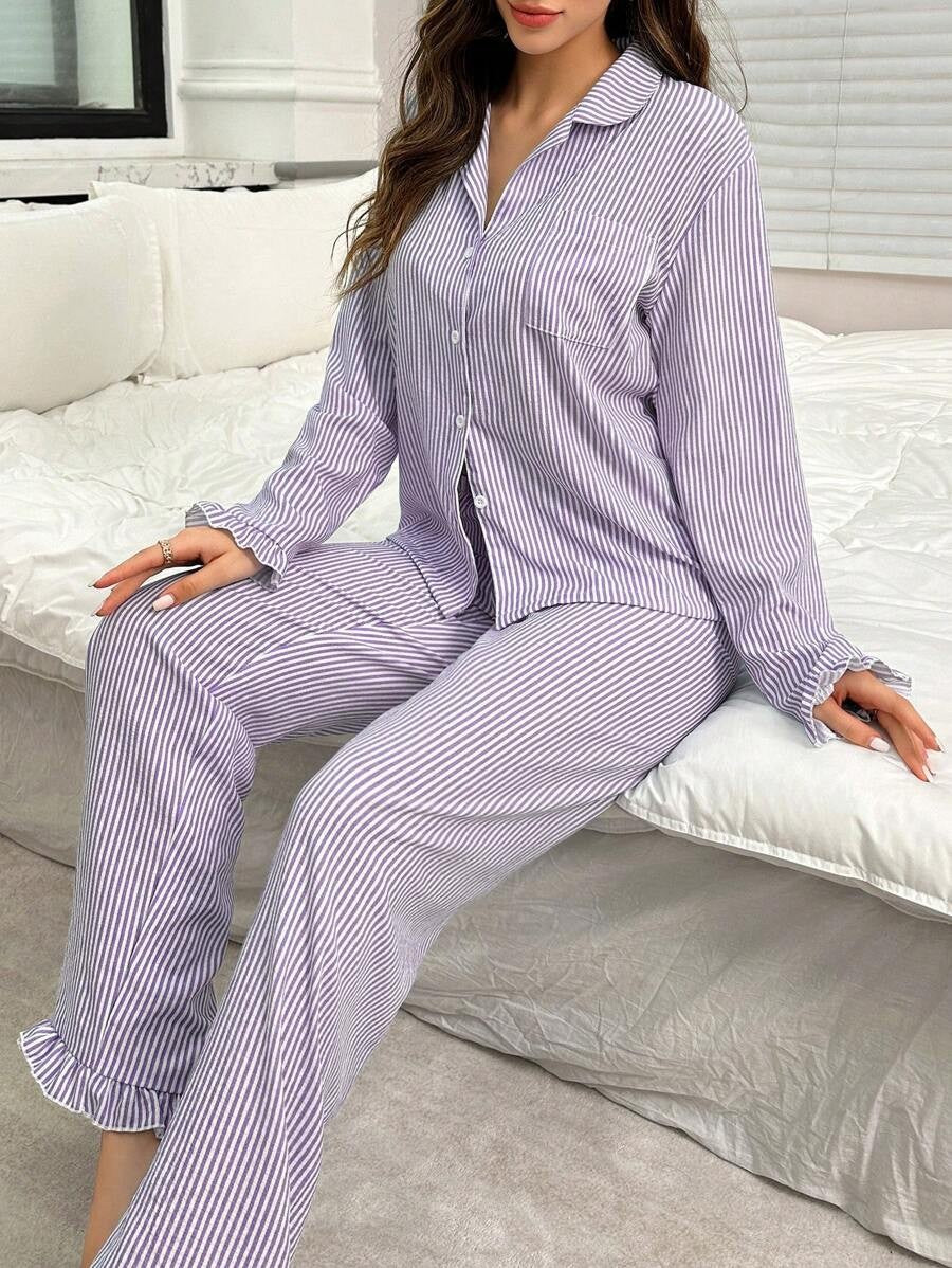 Women's Striped Long-Sleeve Cardigan Pajama Set - lifestyle shot