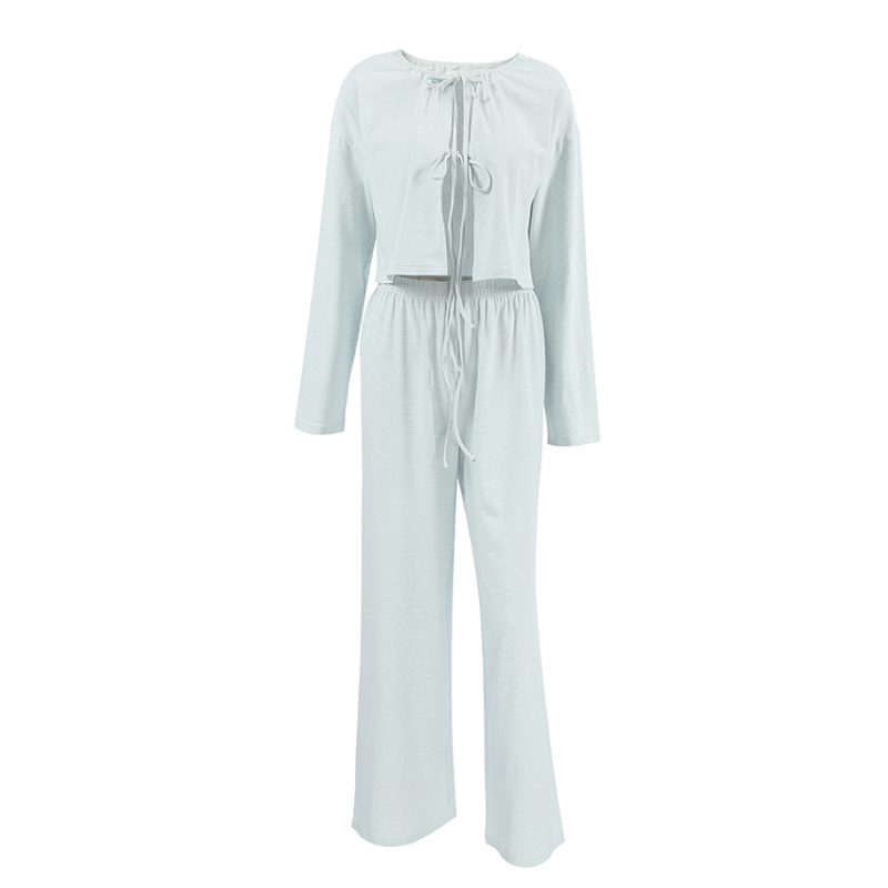 Women's Striped Wide-Leg Lace-Up Pajama Set - side view