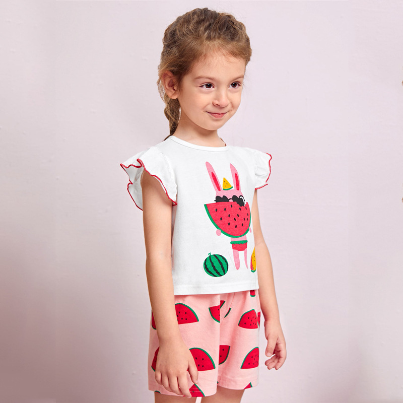 Girls' Summer Flying-Sleeve Sleepwear Set - front view