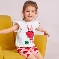 Girls' Summer Flying-Sleeve Sleepwear Set - model wearing