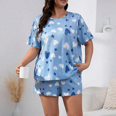 Plus Size Sweat-Absorbent T-Shirt and Shorts Set - model wearing