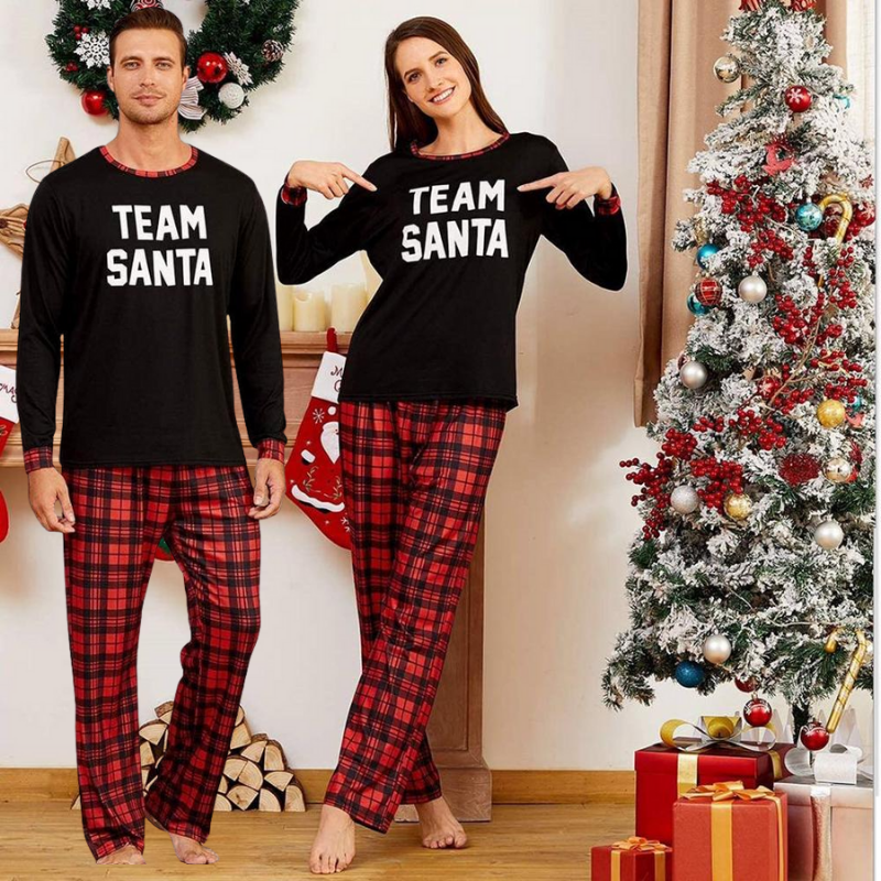 Couple's Team Santa Printed Christmas Pajama Set - front view