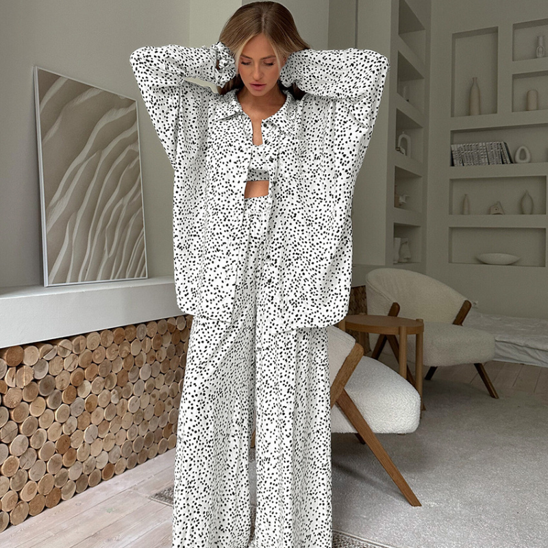 Women's 3-Piece Wide-Leg Cami & Cardigan Pajama Set - back view