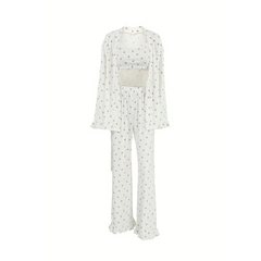 Women's 3-Piece Heart Print Wide-Leg Pajama Set - side view