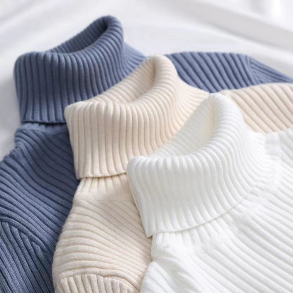 Women's Turtleneck Knitted Sweater - model wearing
