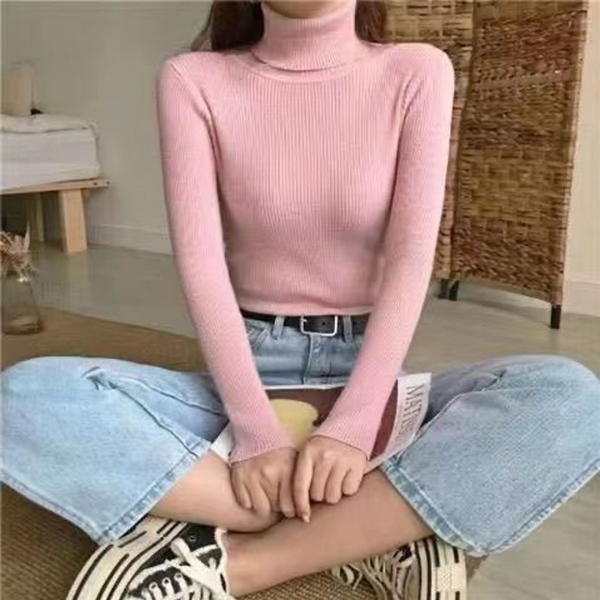 Women's Turtleneck Knitted Sweater - front view