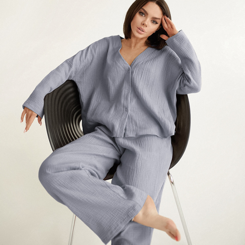 Women's 100% Cotton Wide-Leg Pajama Set - back view