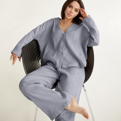 Women's 100% Cotton Wide-Leg Pajama Set - back view