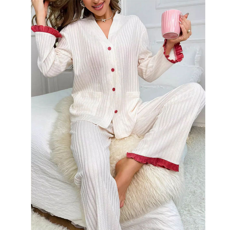 Women's V-Neck Long-Sleeve Pajama Set - model wearing