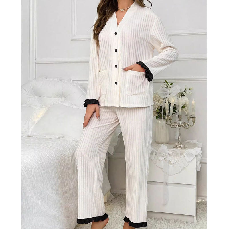 Women's V-Neck Long-Sleeve Pajama Set - side view