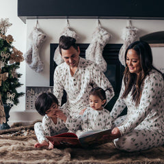 White Christmas Tree V-Neck Button Family Pajamas - model wearing