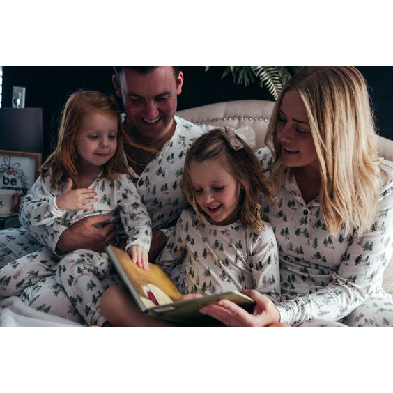 White Christmas Tree V-Neck Button Family Pajamas - front view
