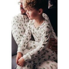 White Christmas Tree V-Neck Button Family Pajamas - fabric detail