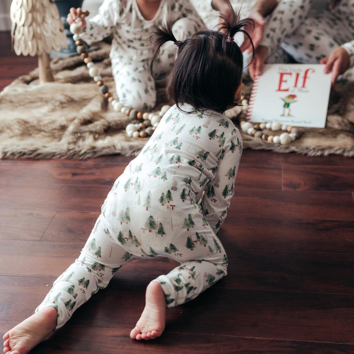 White Christmas Tree V-Neck Button Family Pajamas - side view