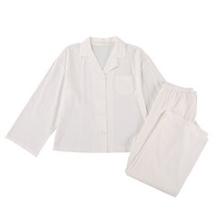 Women's White Cotton-Linen Wide-Leg Pajama Set - fabric detail
