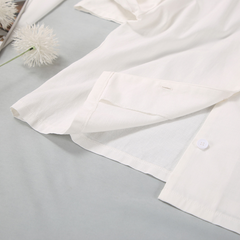 Women's White Cotton-Linen Wide-Leg Pajama Set - model wearing