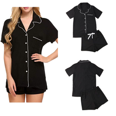 Women's Black Sleeveless Pajama Shorts Set - front view