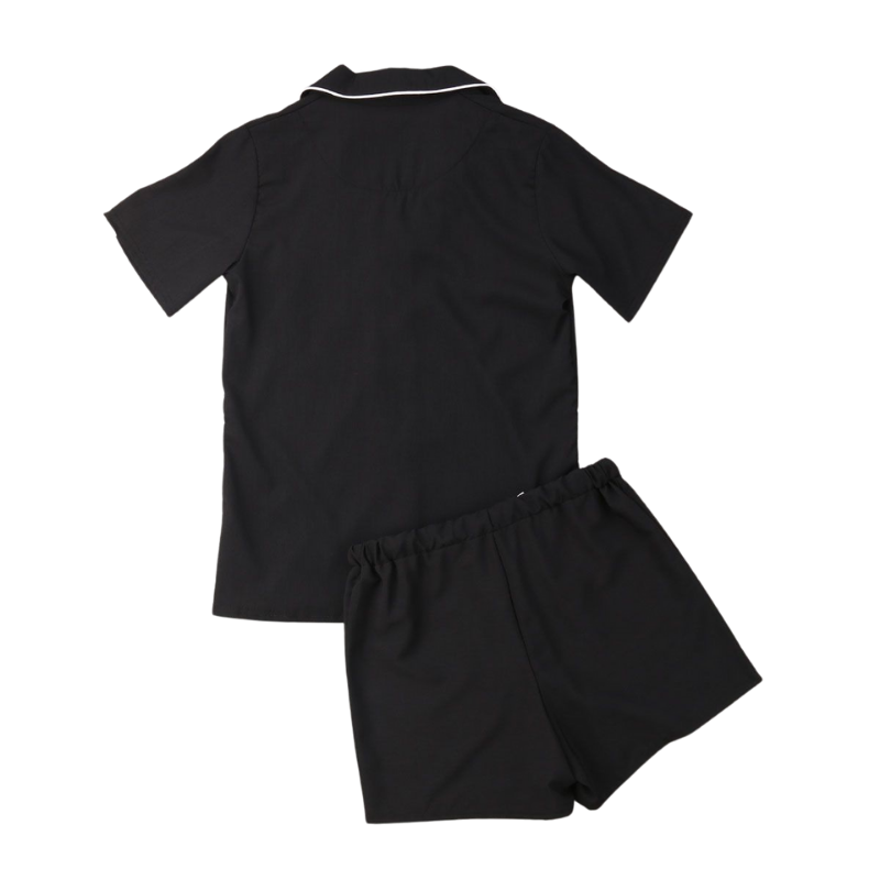 Women's Black Sleeveless Pajama Shorts Set - back view