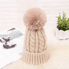 Women's Braided Beanie with Removable Pom-Pom - back view