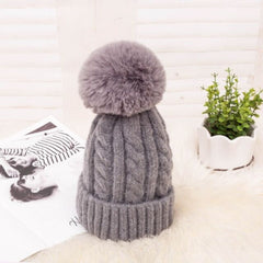 Women's Braided Beanie with Removable Pom-Pom - detail view