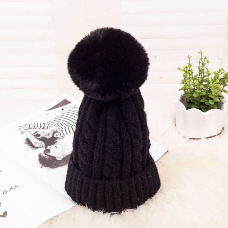 Women's Braided Beanie with Removable Pom-Pom - front view