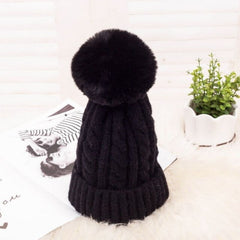 Women's Braided Beanie with Removable Pom-Pom - front view