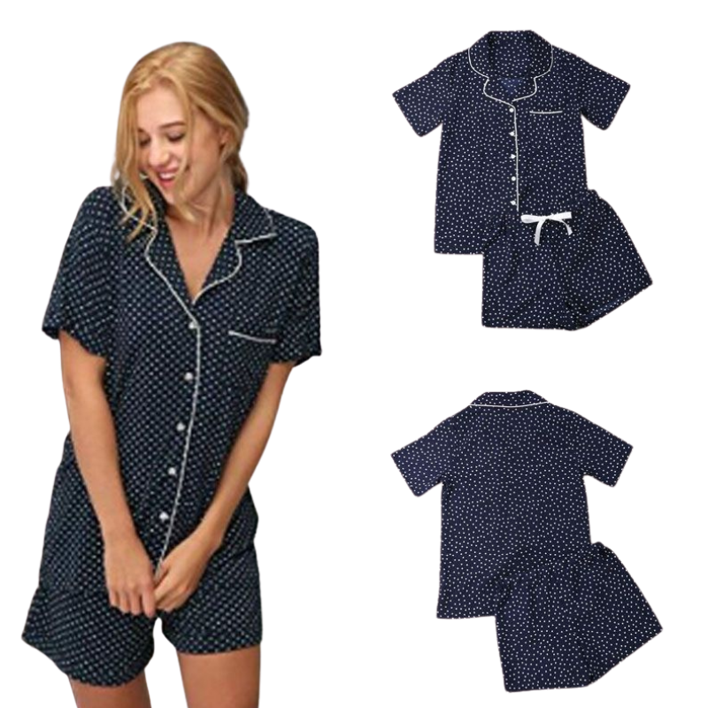 Women's Navy Blue Pajama Set - front view