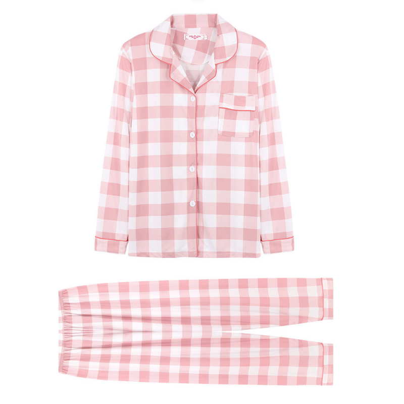 Women's Pink Big Grid Pajama Set - back view