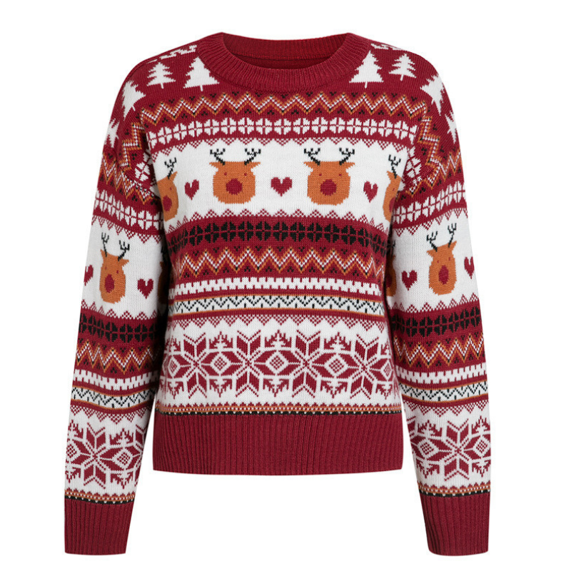 Women's Round-Neck Printed Christmas Ugly Sweater - front view