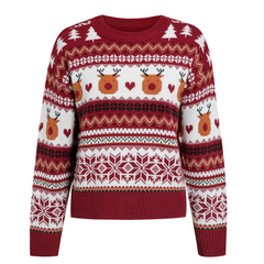 Women's Round-Neck Printed Christmas Ugly Sweater - front view