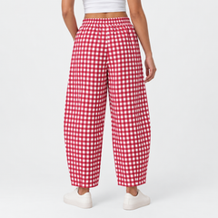 Women's Gingham Check Barrel-Leg Lounge Pants - fabric detail