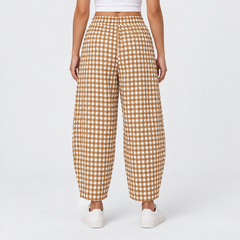 Women's Gingham Check Barrel-Leg Lounge Pants - lifestyle shot