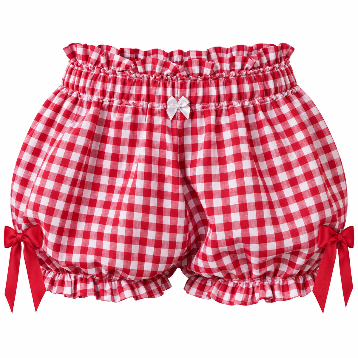 Women’s Gingham Ruffle Bloomer Shorts with Bow Detail - fabric detail