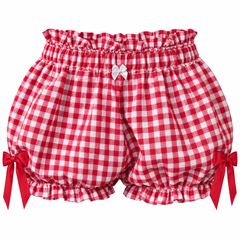 Women’s Gingham Ruffle Bloomer Shorts with Bow Detail - fabric detail