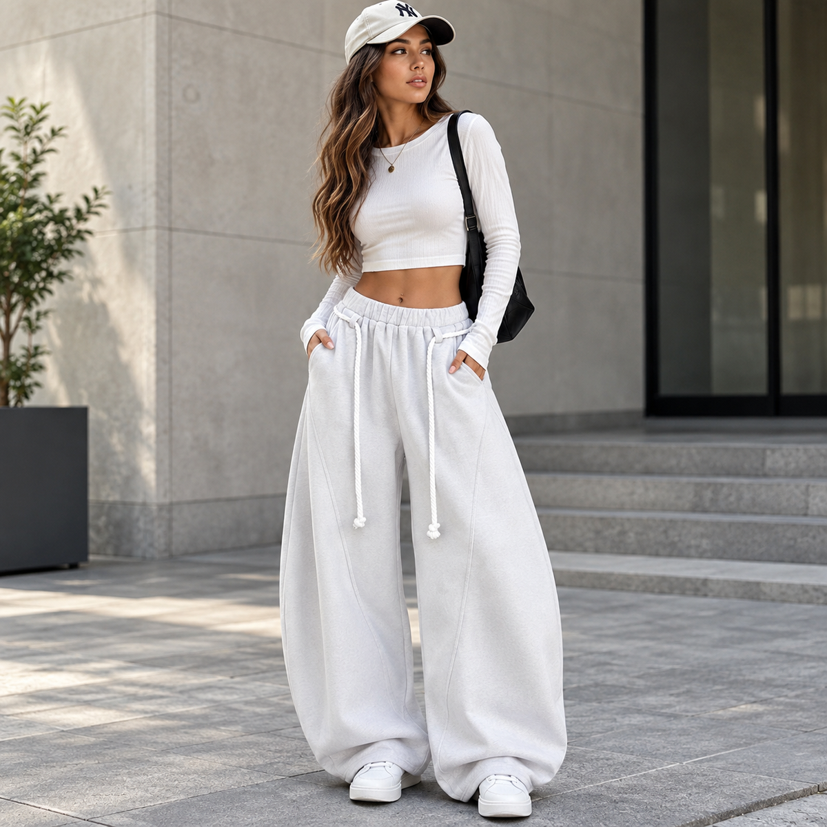 Women's Oversized Barrel-Leg Sweatpants - front view