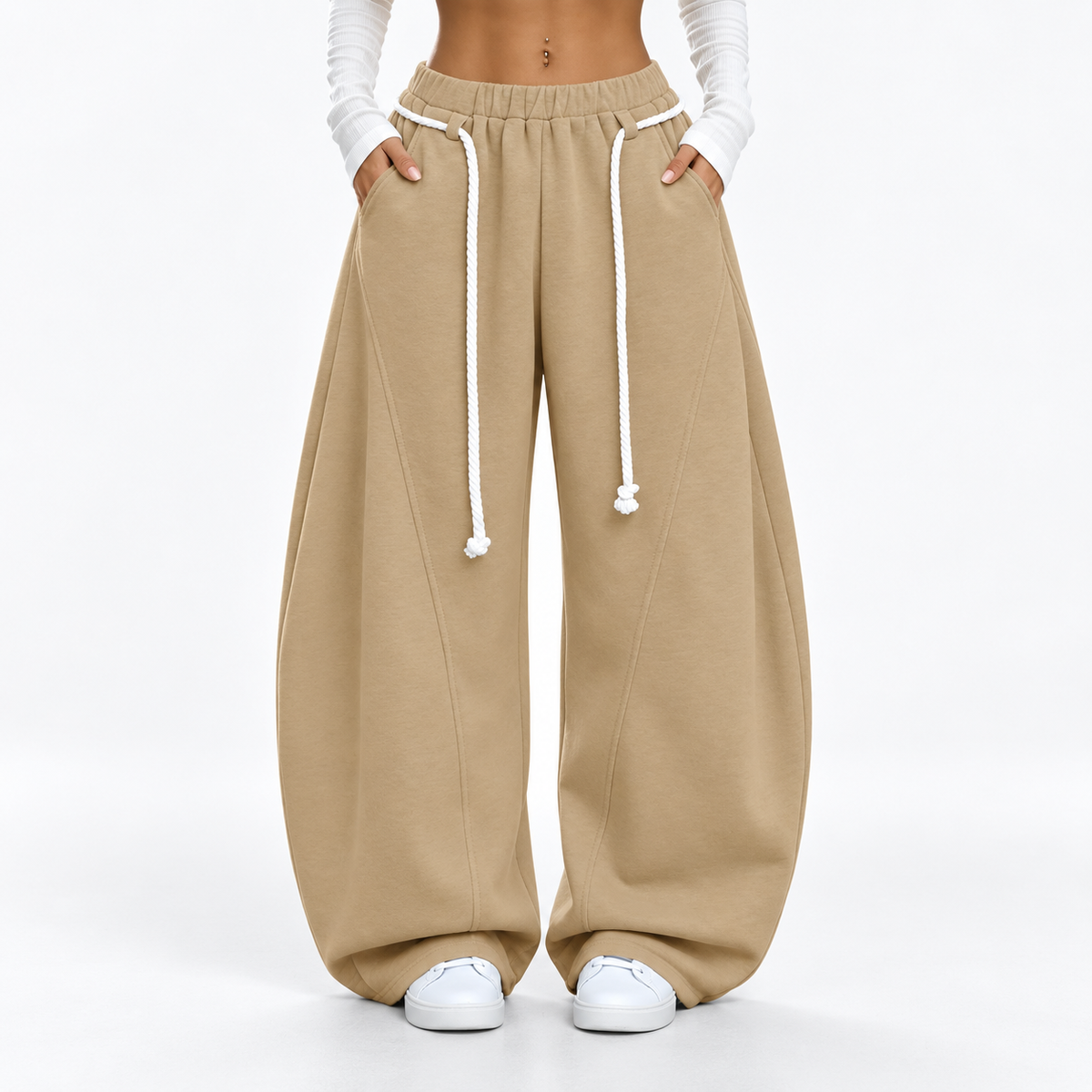 Women's Oversized Barrel-Leg Sweatpants - model wearing