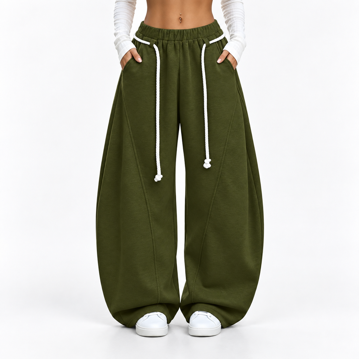 Women's Oversized Barrel-Leg Sweatpants - model wearing