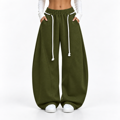 Women's Oversized Barrel-Leg Sweatpants - model wearing